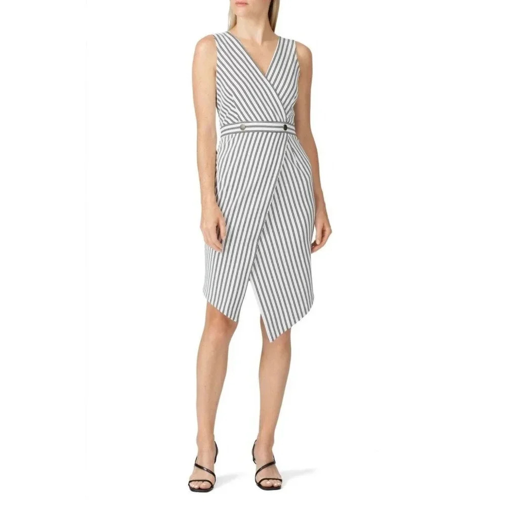Hutch Women's Size Medium Dixie Black White Striped Sheath Sleeveless Dress